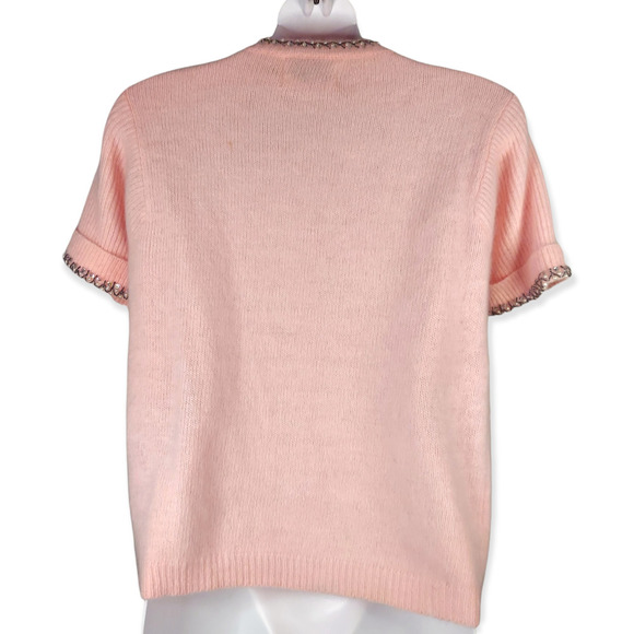 Vintage Fuzzy 50s Pink Beaded Lambswool Angora Sweater Size Large - Picture 3 of 8